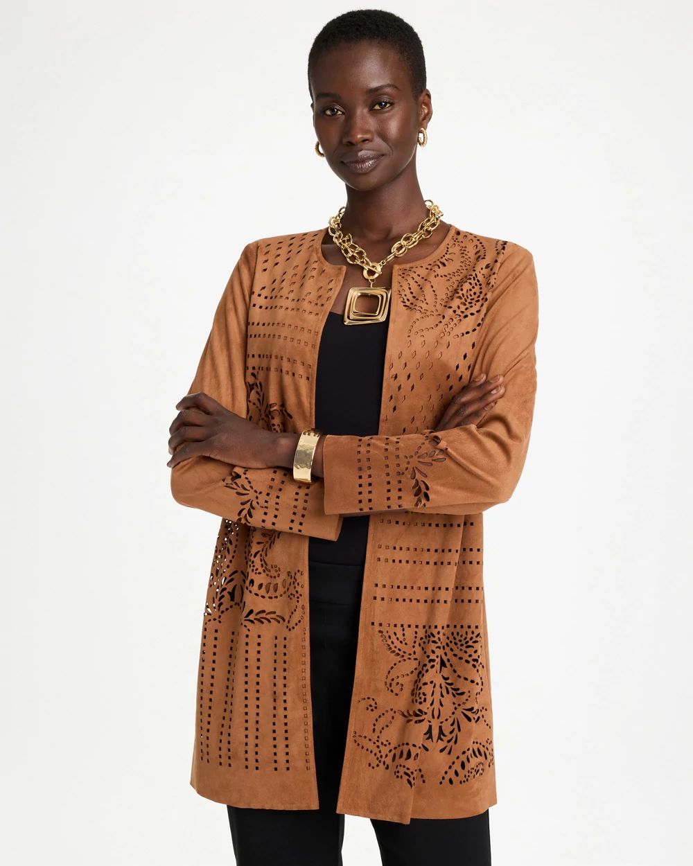 【dium.】Fake Suede Jacket Faux Suede Cutwork Longline Jacket | Chico's